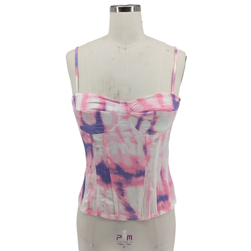 NEW Pretty Little Thing Watercolor Corset Top Pink Size 6 bohemian sexy party